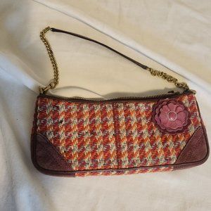 COACH Wallet Wristlet Tweed Multicolor Patent Leather Trim Felt Flower Mauve
